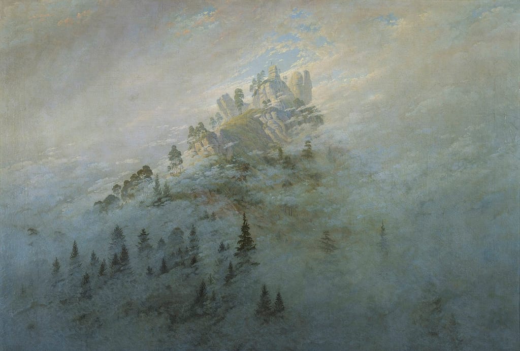 Caspar David Friedrich, Nebbia del mattino in montagna, 1808 olio su tela, cm 71 x 104 Rudolstadt, Thüringer Landesmuseum Heidecksburg