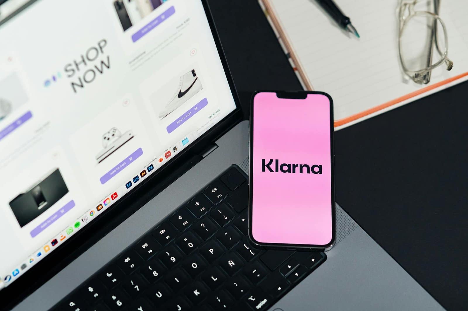 online shopping with klarna on laptop and phone