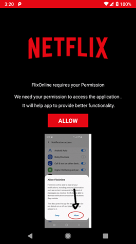 flixonline, la fake netflix app. La pagina di accesso