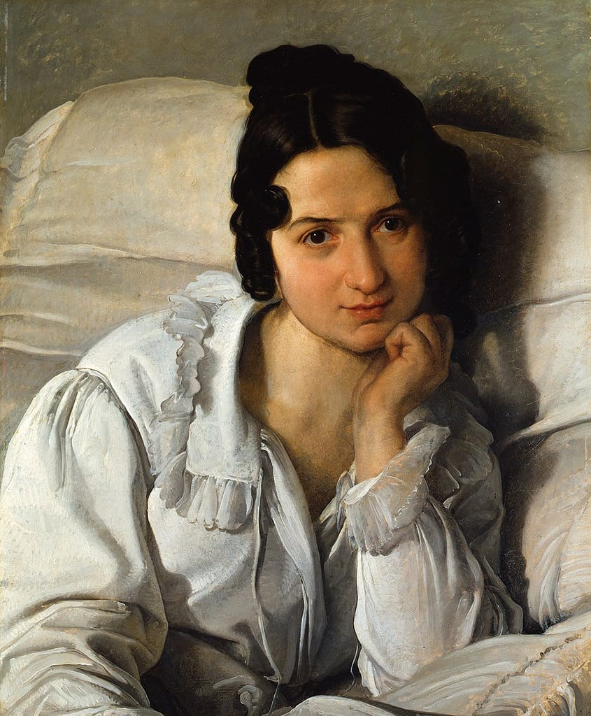 Francesco Hayez
Ritratto di Carolina Zucchi (L’ammalata) (Carolina
Zucchi a letto)
1822
olio su tavola, 60 x 49,5 cm
Torino, GAM - Galleria Civica d’Arte Moderna e
Contemporanea. Su concessione della Fondazione
Torino Musei
(foto: Studio Fotografico Gonella 2009