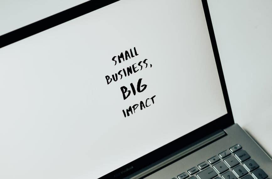 inspirational text for small businesses on laptop screen